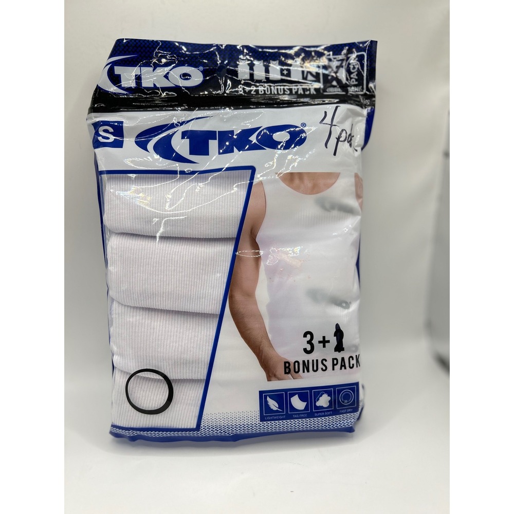 TKO Mens Ribbed Tank Top 4 Pack White‎ Small Cotton Blend Tag Free Undershirt